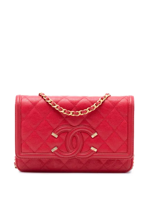 CHANEL Pre-Owned 2018 Caviar CC Filigree Wallet On Chain crossbody bag Red ZED83SNP9GIYHQ00
