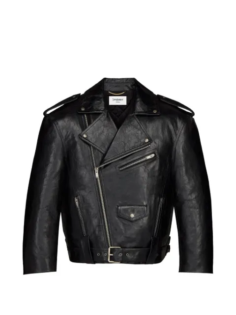 Saint Laurent belted leather biker jacket Black 866816YCUX2