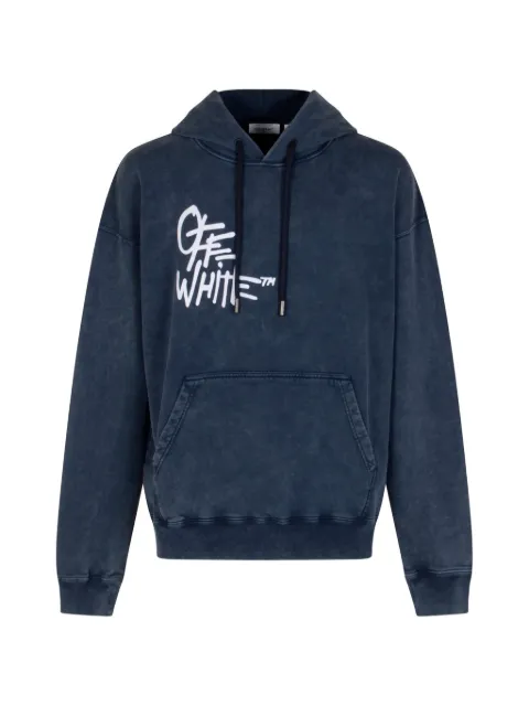 Off-White acid-wash logo-print hoodie Blue 44MBB085S26F007401