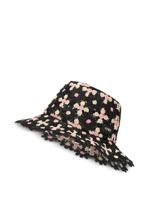 FENDI crochet-knit floral-pattern bucket hat Black FXQ138B012
