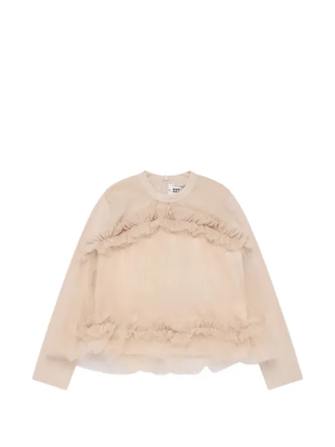 Noir Kei Ninomiya ruffled tulle-panelled top Neutrals 3QT011
