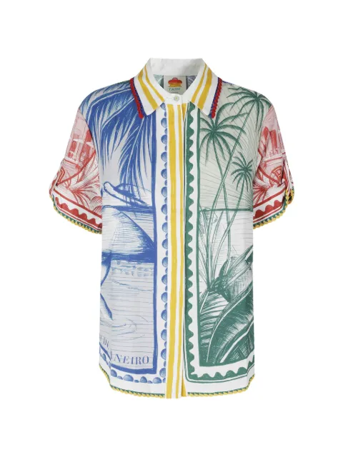 FARM Rio graphic-print crochet-trim shirt White 348973