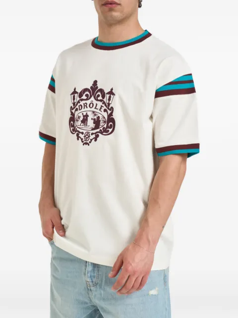 Drôle De Monsieur Dancers graphic-print striped-trim T-shirt White TS293CO248OFFWHITE