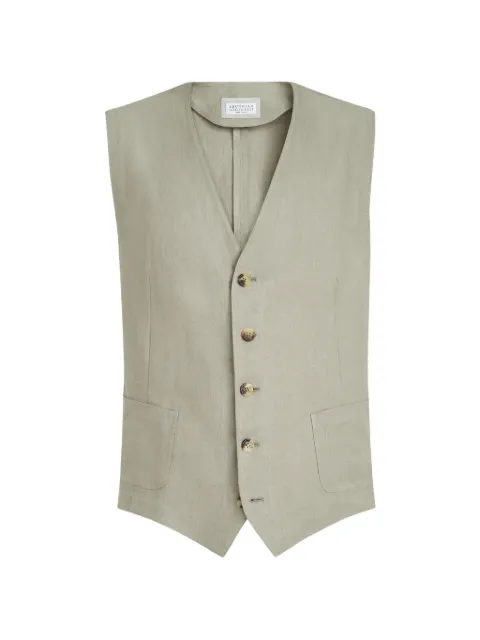 Brunello Cucinelli linen micro chevron waistcoat Green MS4421989PC068