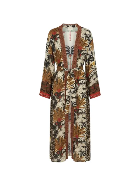 Anjuna palm-print leopard-panel robe Neutrals CAMILLA