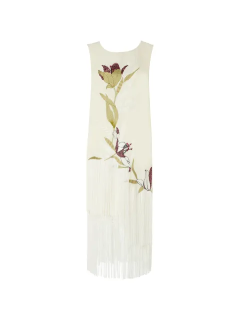 Temperley London Madeline floral-embroidered fringed dress Neutrals 26UMAD54990
