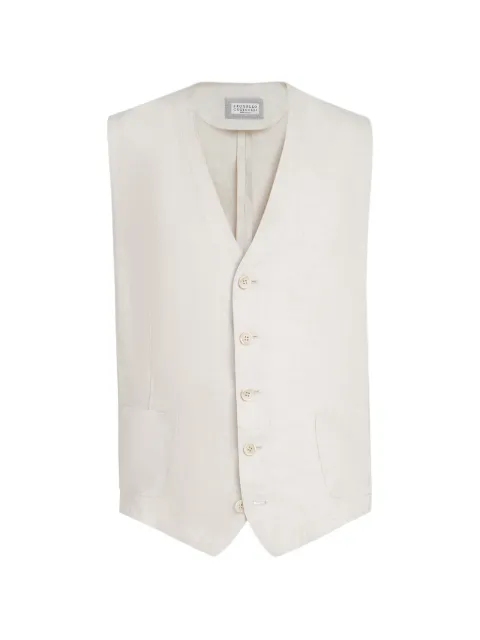 Brunello Cucinelli linen micro chevron waistcoat Neutrals MS4421989PC257