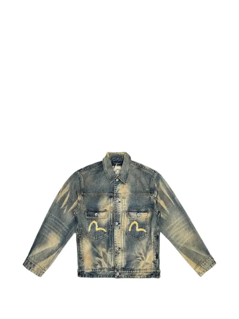 EVISU Seagull embroidered abstract-wash denim jacket Blue 2ESHTM6DJ1003