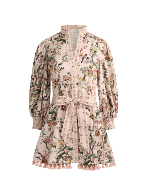 alice + olivia Lucy floral-pattern tassel-trim mini dress Pink CC604P45509