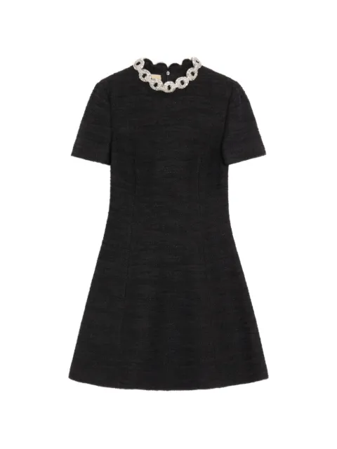 Valentino Garavani embroidered crinkle cotton tweed short dress Black BVAKH1A99