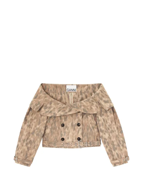 GANNI leopard-print off-shoulder jacket Neutrals A1010190