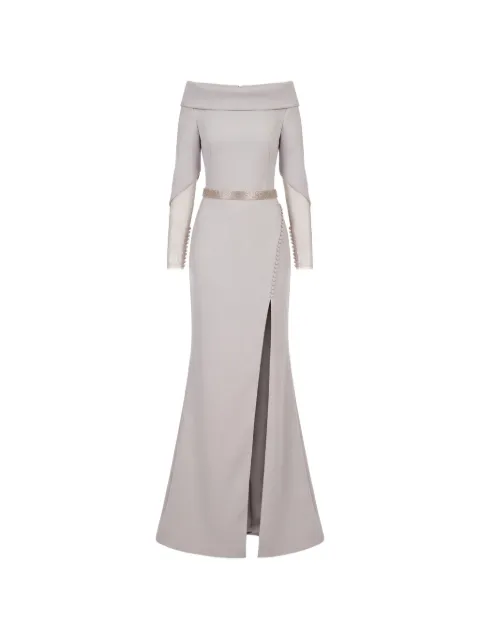 Gattinolli by Marwan off-the-shoulder mermaid side-slit gown Grey GA7263