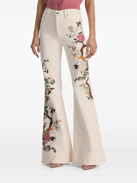 alice + olivia Beautiful floral-embroidered flared jeans White CD604E81120