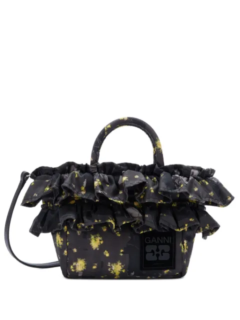 GANNI mini ruffled print tote bag Black B2040018