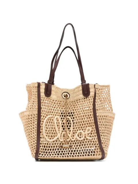 Chloé Double Carry open-knit logo-patch tote bag Neutrals CH26US906P08