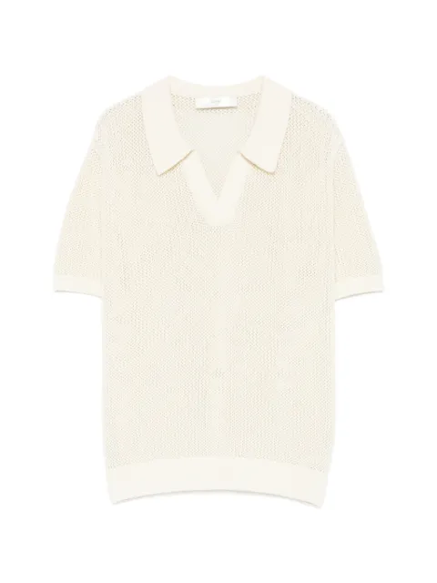 DUNST open-knit polo-collar T-shirt Neutrals UDSW6B126IV