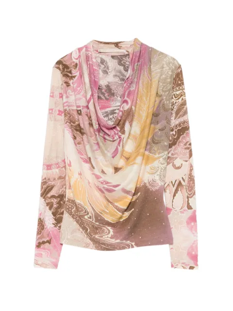 Roberto Cavalli Vintage 2000s paisley cowl-neck blouse Pink RC250AYR