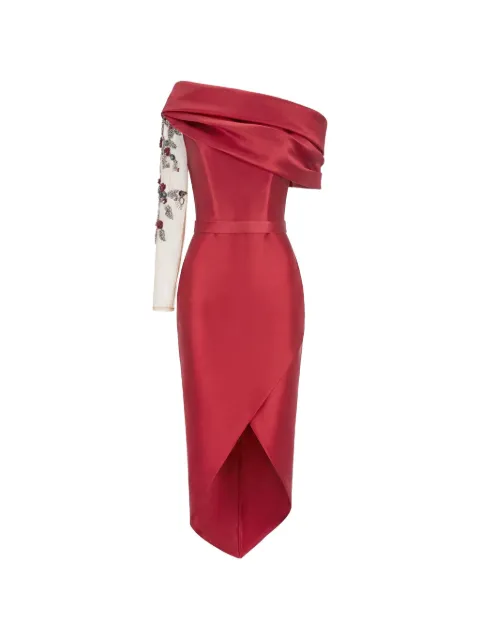 Gattinolli by Marwan embroidered-sleeve wrap-skirt midi dress Red GA6218