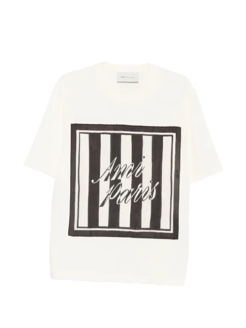 AMI Paris logo-print striped-patch T-shirt Neutrals 26PUTS395726