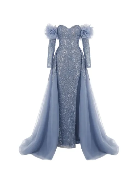 Gattinolli by Marwan off-shoulder sequin-embellished gown Blue OP7388