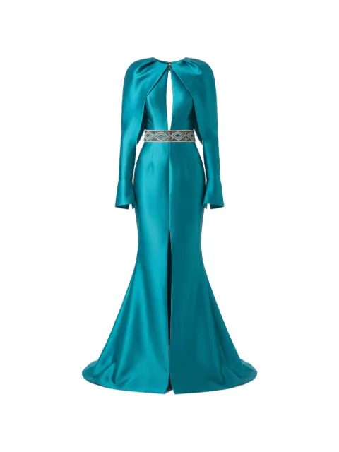 Gattinolli by Marwan beaded-waist open-back gown Blue GA5920