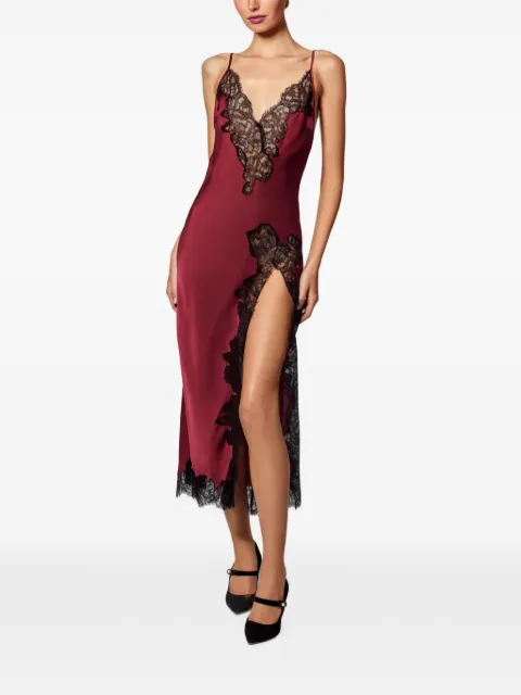 Kiki de Montparnasse Giselle lace-trim satin midi dress Red F252DR157