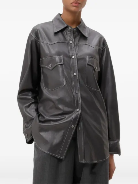 TWP contrast-stitch leather shirt Grey L550012LL022