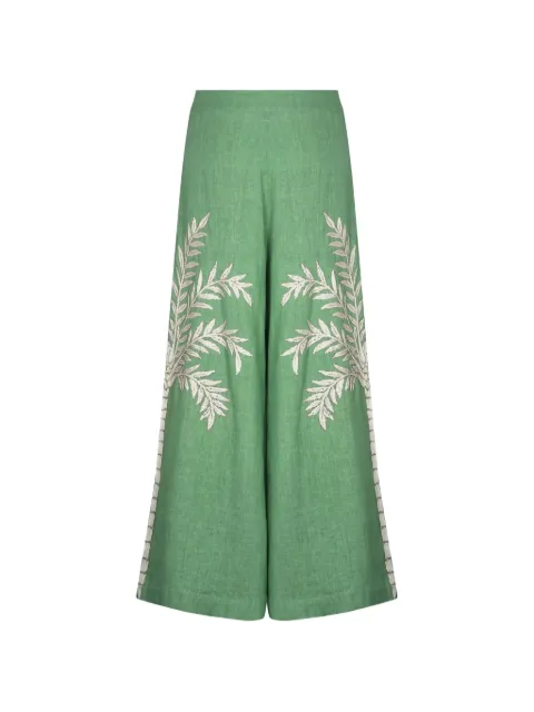 Carolina K palm-tree embroidered palazzo pants Green 325D04