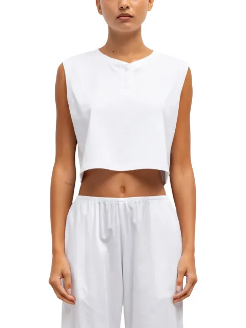 LESET Margo henley-neck cropped top White LT395ACTN
