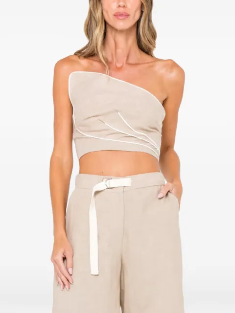 JBQ Leaf asymmetric linen top Neutrals T164037