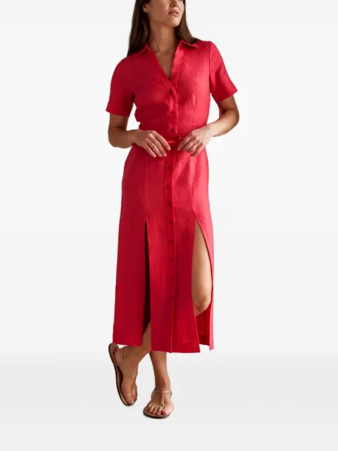 HEVRON front-slit button-down midi dress Red HRS24D036