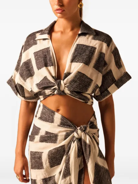JBQ geometric-print knotted shirt Neutrals T104194