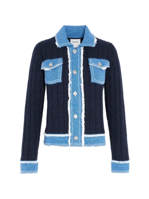 Barrie ribbed-knit frayed-edge jacket Blue C290253