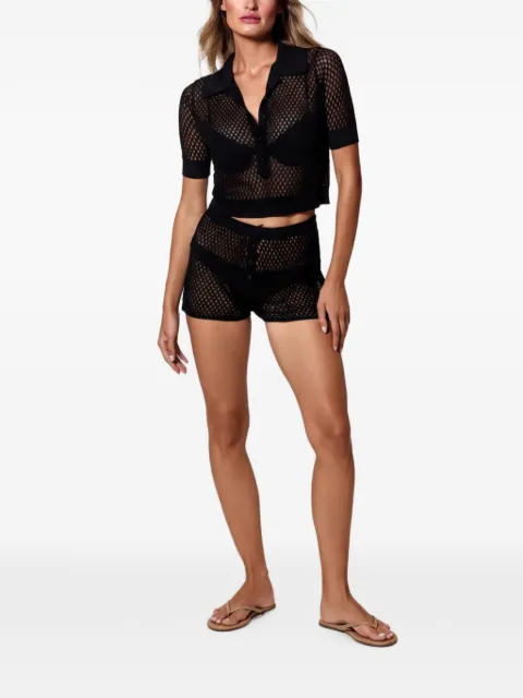Kiki de Montparnasse open-knit button-fastening shorts Black P252SH033