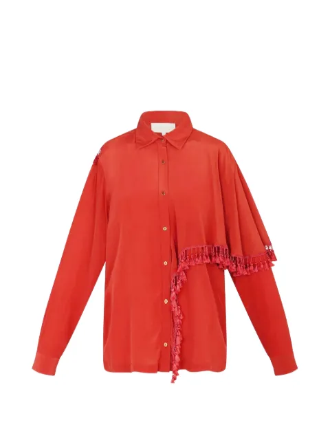 Carolina K Camo tassel-trimmed asymmetric shirt Orange 425SA37