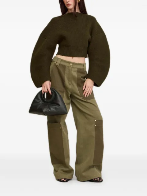 Cult Gaia Ella balloon-sleeve ribbed-knit sweater Green SW1897W01801