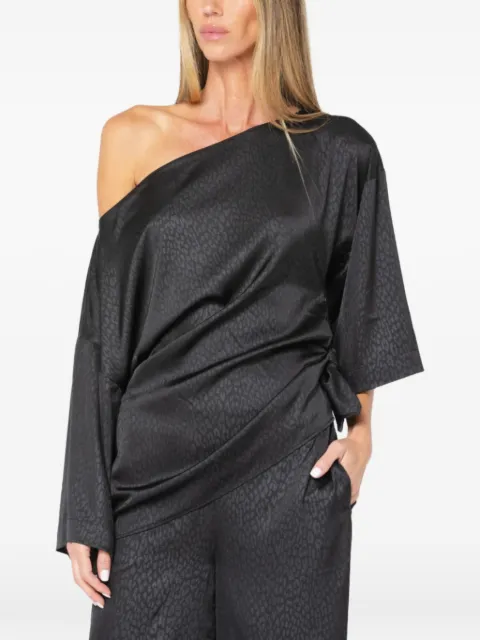 JBQ Cataleya leopard-jacquard one-shoulder top Black T179157