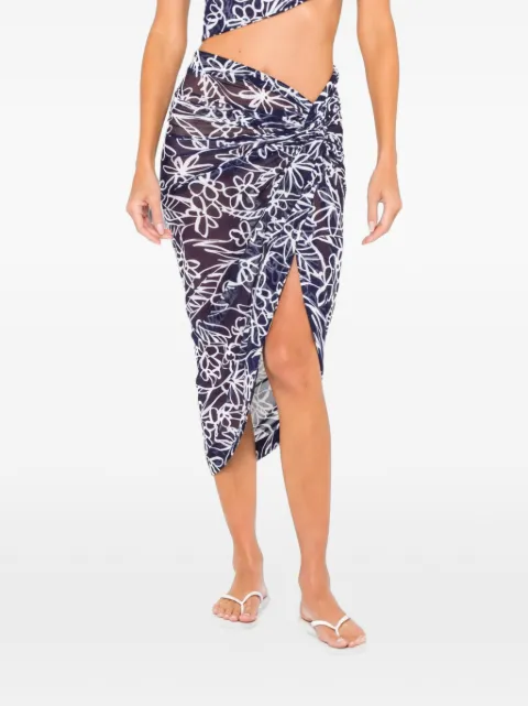 JBQ Scorpio floral-print twisted midi skirt Blue S058128