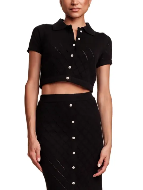 HEVRON pointelle-knit cropped cardigan Black HSP24T079