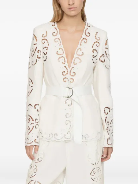Sea Dahlia broderie-anglaise belted blazer White SS25042