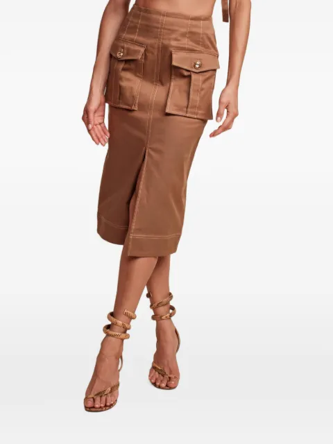 HEVRON contrast-stitch flap-pocket midi skirt Brown HRS24SK047