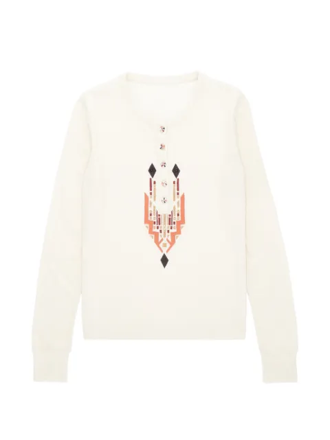 Fortela geometric-embroidered henley top Neutrals WCORALIEM862T