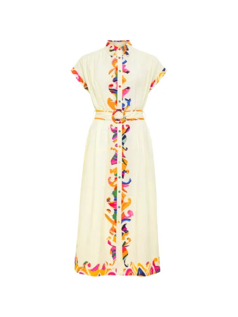 Carolina K abstract-print belted shirt dress White 225SA02