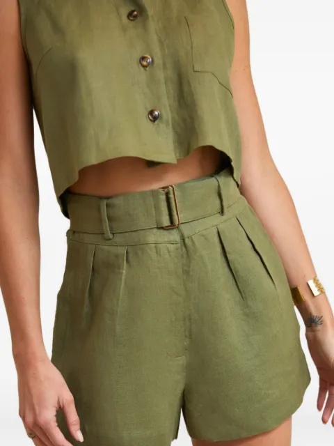 HEVRON belted pleated shorts Green HSH008
