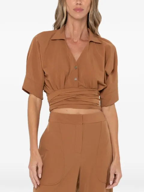 JBQ Halle wrap-around cropped blouse Brown T159102