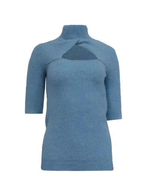 GANNI 2022 fine-knit cut-out sweater Blue GILTPUUSCL720198W