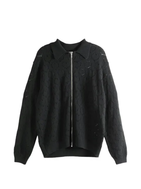 Vowels Eyelet heart-motif pointelle-knit jacket Black KW071