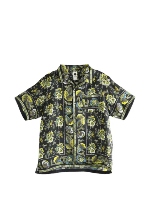 Vowels floral-print short-sleeve scarf shirt Black SH029