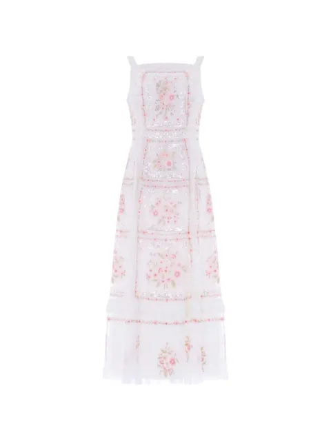 Needle & Thread Blossom Bib sequin-embellished midi dress White DBSL23RHS26SWM