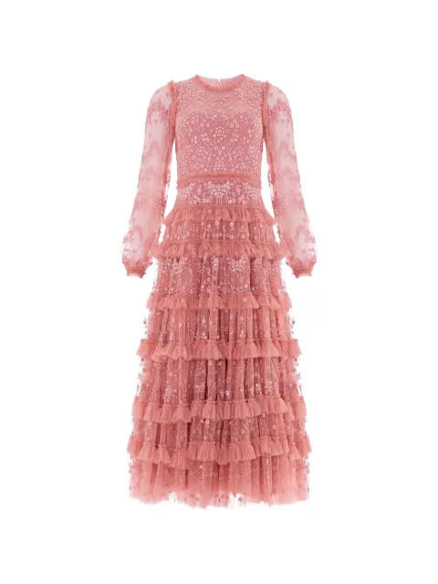 Needle & Thread Blossom ruffled lace maxi dress Pink DGLS01RHS26MIR